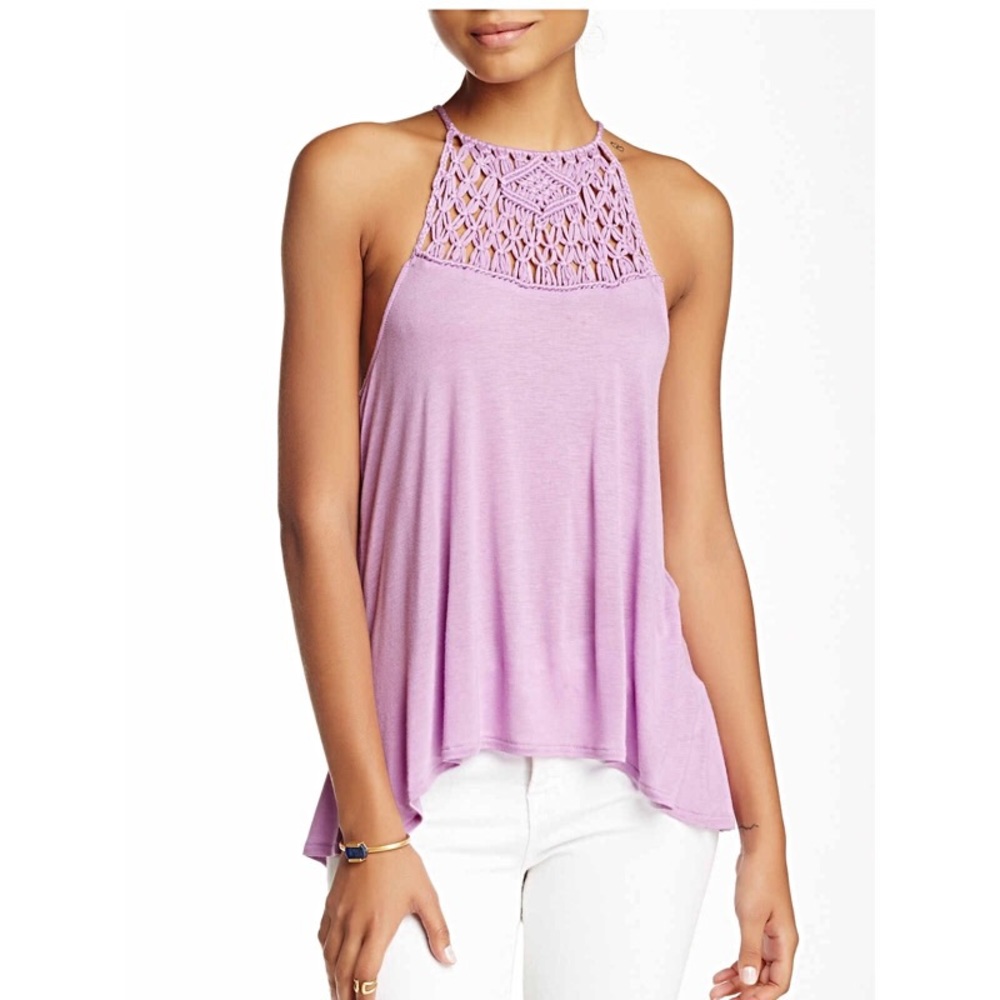Macramé Yoke Knit Tank In Violet